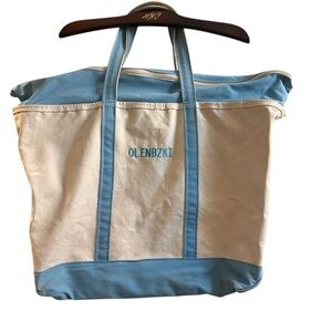 Vintage L.L.Bean XL Zip-Top Boat & Tote® Blue/White Canvas USA Made Monogrammed